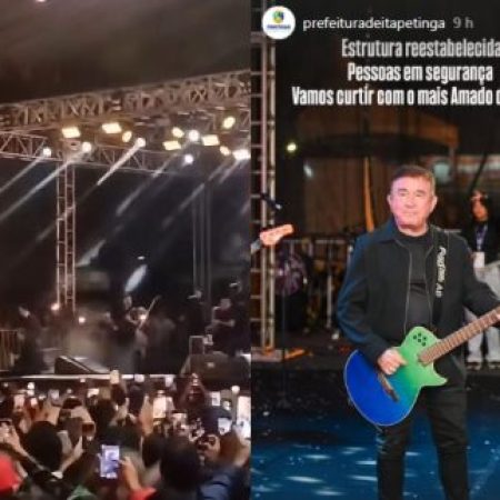 Estrutura cai durante show de Amado Batista e assusta foliões em festa junina na Bahia